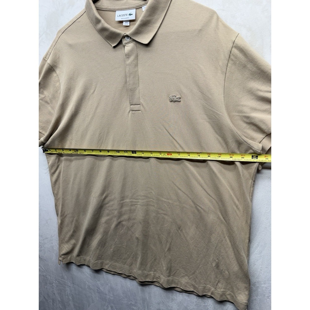 Lacoste Paris Polo Shirt Mens FR 8 US 3XL Beige Stretch Pique Hidden Placket - Picture 3 of 9